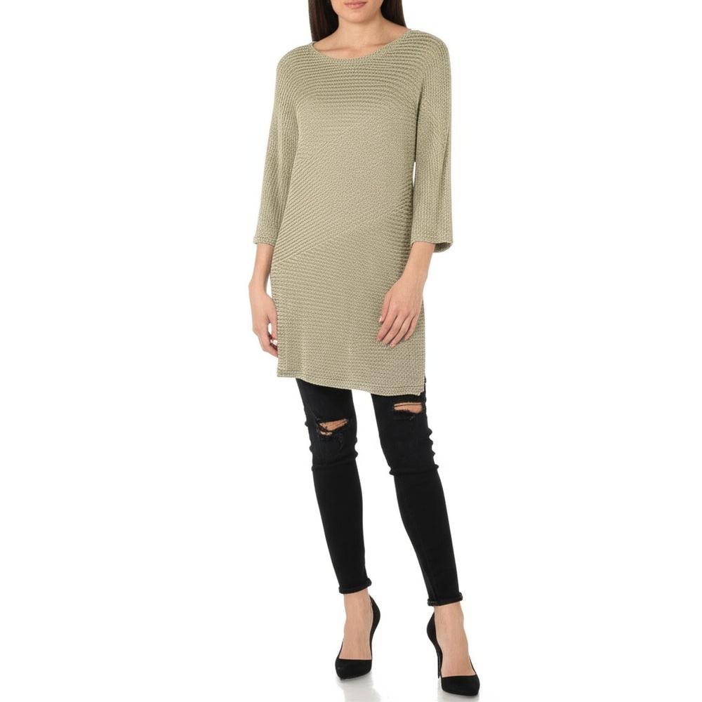Chicos Sweater Womens Size XL XXL Sage‎ Green Metallic Tunic Boat Neck